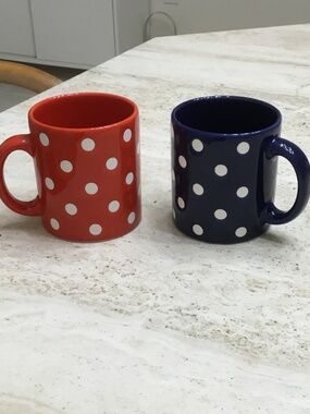 Two Vintage Waechtersbach Polka Dots Coffee Cup Mugs Red White and Blue White